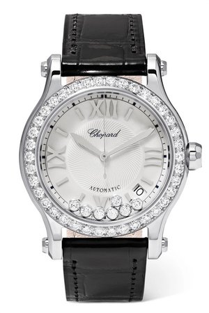 Chopard | Happy Sport 36mm stainless steel, alligator and diamond watch | NET-A-PORTER.COM