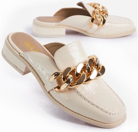 gold chain croc leather loafers