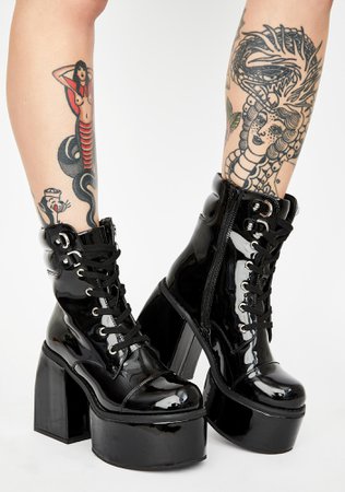 Lace Up Patent Ankle Boots -Black | Dolls Kill