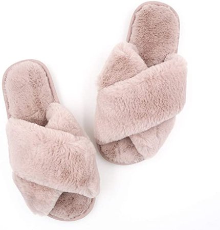 Topgalaxy.Z Women's Cross Band Soft Plush Fuzzy House/Indoor Slippers,Open Toe Faux Fur Fluffy Flats Slippers Warm Comfy Cozy Bedroom Slide Slippers: Amazon.ca: Shoes & Handbags