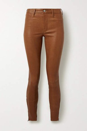 Stretch-leather Skinny Pants - Light brown