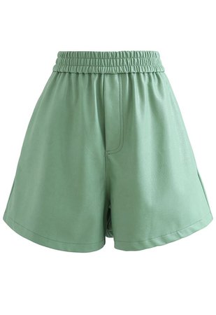 Faux Leather Textured Shorts in Green - Retro, Indie and Unique Fashion