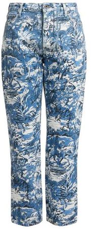 Off White Tapestry Print Cropped Jeans - Womens - Blue White
