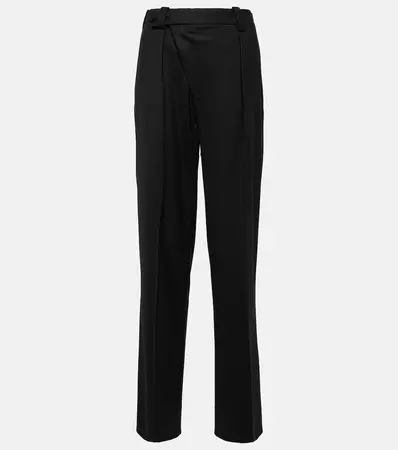 Asymmetric Wool Blend Straight Pants in Black - Victoria Beckham | Mytheresa