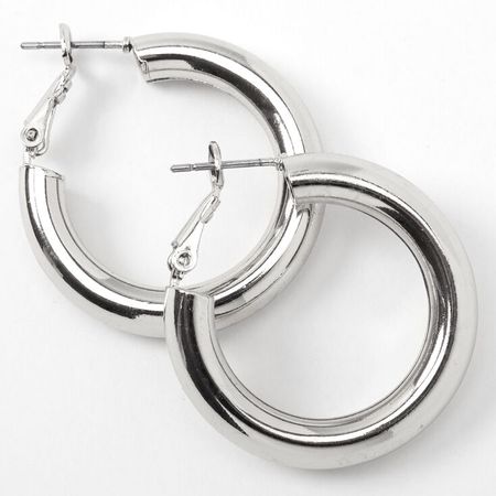 Silver 30MM Tube Hoop Earrings | Claire's US