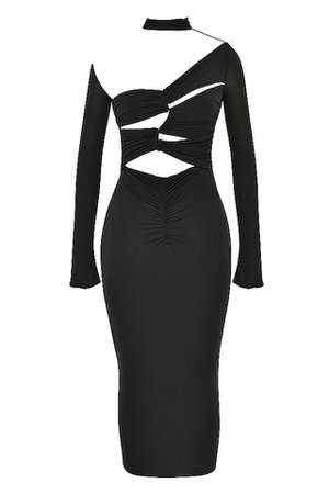 Clothing : Midi Dresses : 'Aline' Black Jersey Cutout Midi Dress