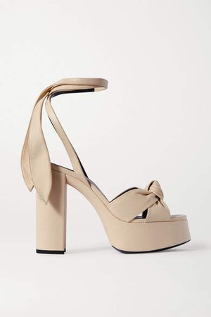 Bianca Knotted Leather Platform Sandals - Cream