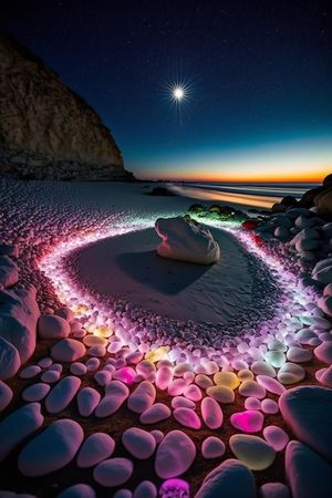 beach rock 🪨 glowing ✨️ night fantasy ✨️