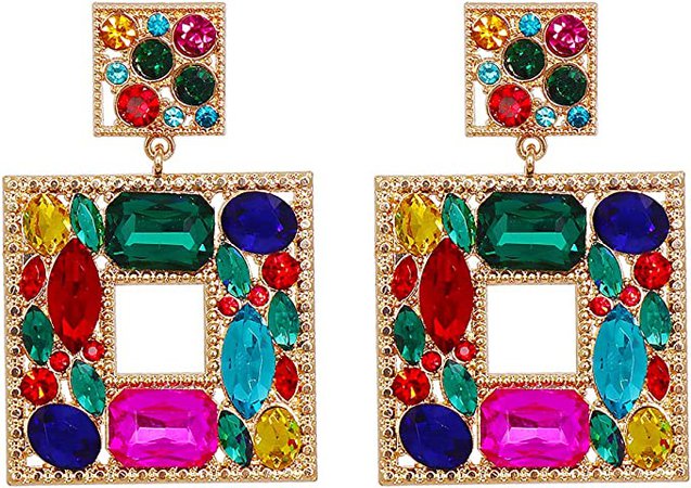 Amazon.com: Rhinestone Square Dangle Earrings For Women Sparkly Crystal Geometric Drop Statement Earrings Juran Green Collection (Multicolour): Clothing, Shoes & Jewelry