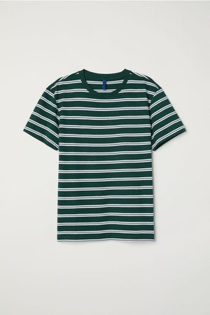 Striped T-shirt - Dark green/white striped - Men | H&M US