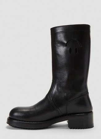 Raf Simons Cut-Out Smiley Face Leather Boots | LN-CC