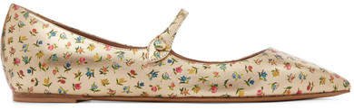 Hermione Floral-print Metallic Leather Point-toe Flats - Gold