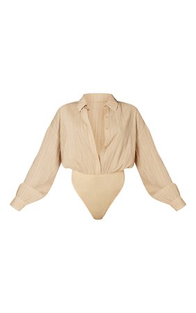 Natural Linen Look Drape Bodysuit | Tops | PrettyLittleThing