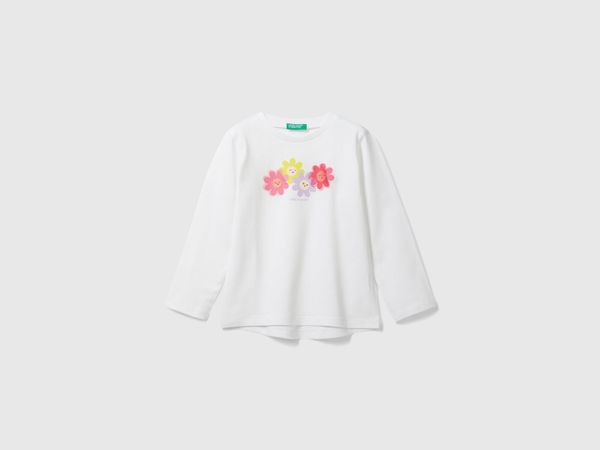 T-shirt de manga comprida com estampa - Branco | Benetton