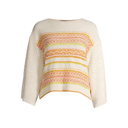 Scoop - Scoop Women’s Striped Boatneck Pullover Sweater - Walmart.com ivory