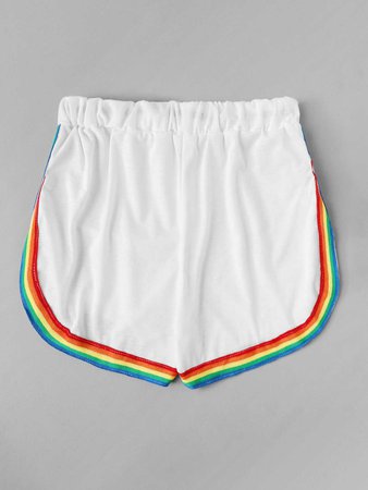 Contrast Rainbow Stripe Trim ShortsFor Women-romwe