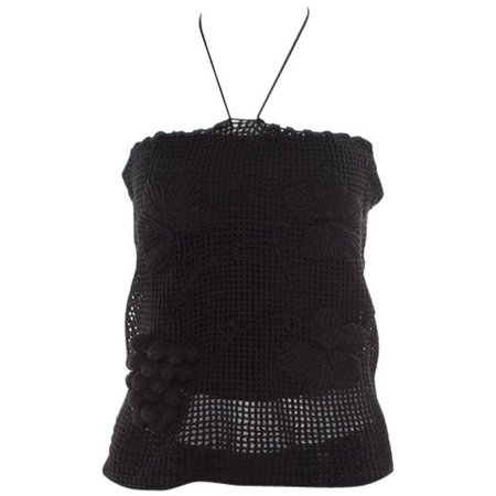 Chanel Black Crochet Knit Grape Vine Applique Tank Top L For Sale at 1stdibs