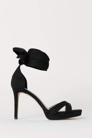 Sandals with Ankle Tie - Black