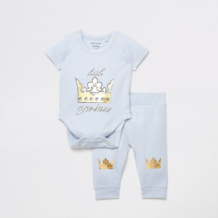 Baby blue printed body suit and legging set | River Island