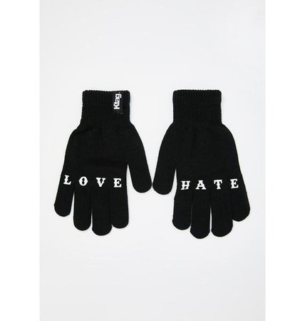 Graphic Text Knuckle Knit Gloves Black | Dolls Kill