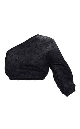 Black Embossed Jacquard One Shoulder Crop Top | PrettyLittleThing