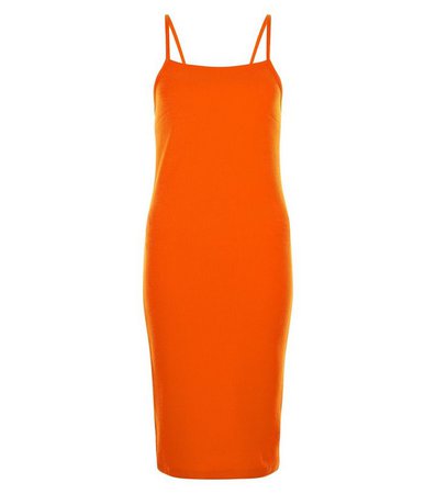 Bright Orange Ribbed Bodycon Midi Dress | New Look