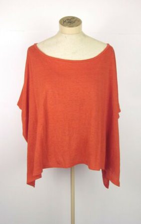 Eileen Fisher Orange Linen Jersey Poncho Cardigan L Draped Short Lagenlook | eBay