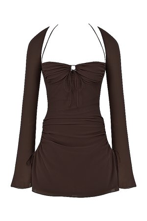 Clothing : Mini Dresses : 'Baby' Brown Chiffon Cutout Halter Mini Dress