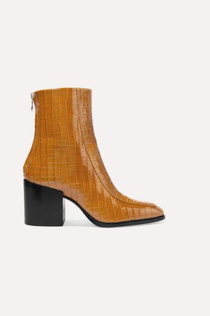 Aeydē aeyde - Lidia Glossed Croc-effect Leather Ankle Boots - Mustard