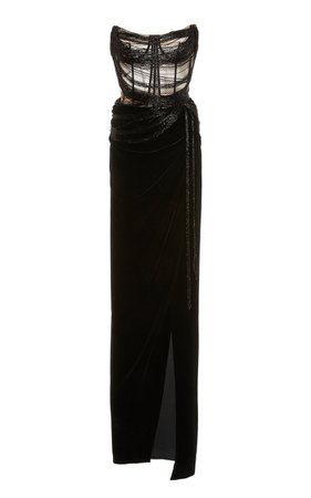 Exposed Corset Velvet Strapless Gown By Oscar De La Renta | Moda Operandi