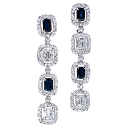 Blue Sapphires, Diamonds,18 Karat White Gold Dangle Earrings For Sale at 1stDibs