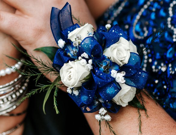 Blue flower wrist corsage