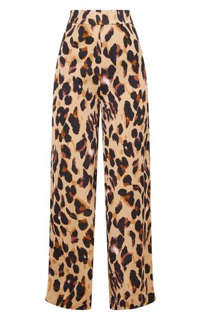 Leopard Print Satin Wide Leg Pants | PrettyLittleThing USA