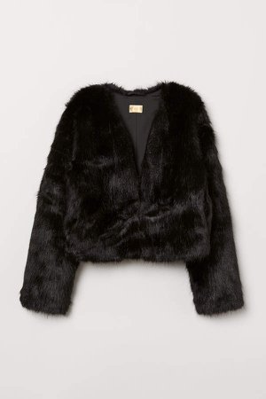 Short Faux Fur Jacket - Black