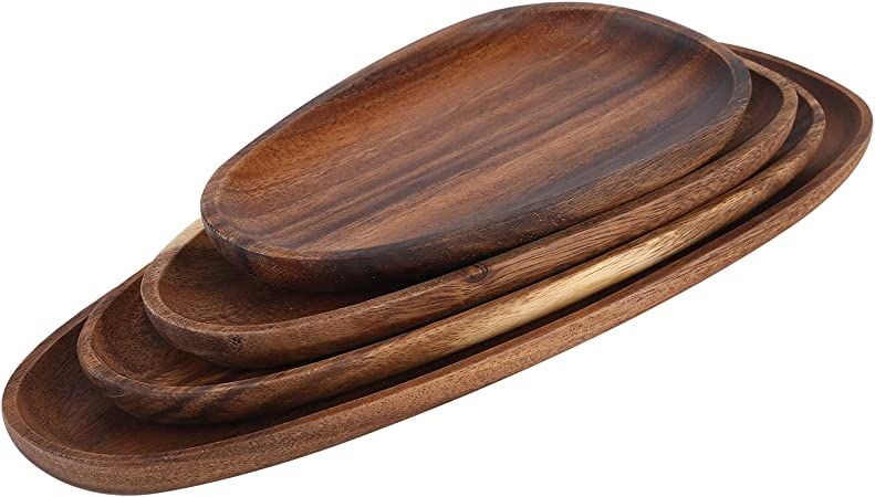 Amazon.com: olelo Acacia Wood Serving Trays and Platters Set of 4 Rectangular Wooden Serving Platters for Home Decor，Food, Vegetables, Fruit, Charcuterie, Appetizer Serving Tray : Home & Kitchen