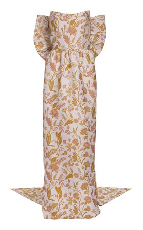 Evora Bow-Detailed Floral Brocade Strapless Gown By Markarian | Moda Operandi