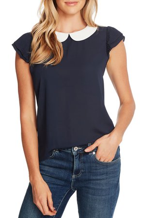 CeCe Collared Pleated Cap Sleeve Blouse | Nordstrom