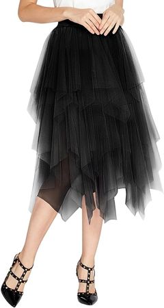 Women’s Elegant Mesh Layered Tulle Skirt Sheer Tutu Skirt Midi Dress (L, Black) at Amazon Women’s Clothing store