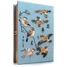 Olympia Le-Tan Handbags Birds Light Blue Cotton Book Clutch