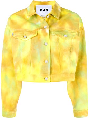Shop yellow MSGM tie-dye cropped denim jacket with Express Delivery - Farfetch