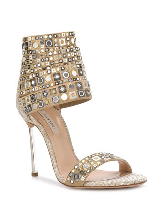 Casadei Stud-Embellished Strap Sandals 1L647P100MC0693 Gold | Farfetch