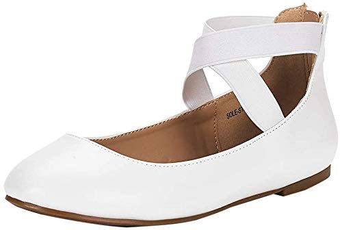Amazon.com | DREAM PAIRS Women's Sole_Stretchy White Pu Fashion Elastic Ankle Straps Flats Shoes Size 8 M US | Shoes