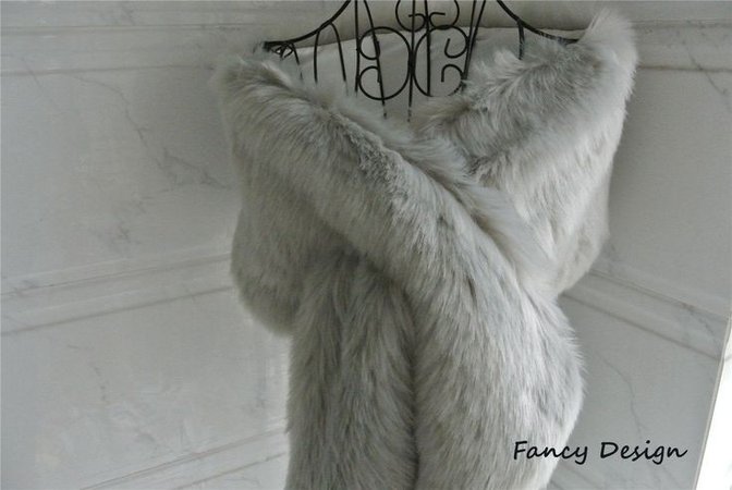 grey faux wrap fur coat