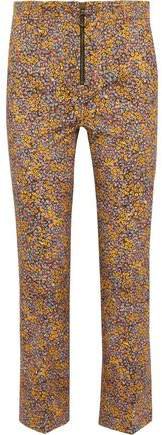 Cropped Floral-print Cotton-blend Twill Straight-leg Pants