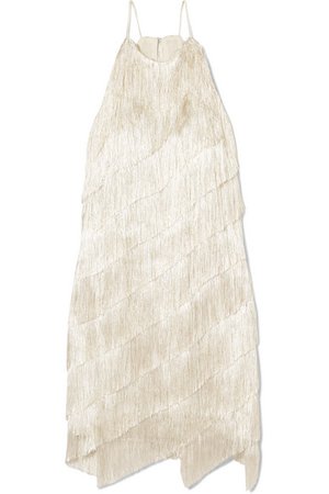 Halston Heritage | Tiered fringed satin-crepe mini dress | NET-A-PORTER.COM