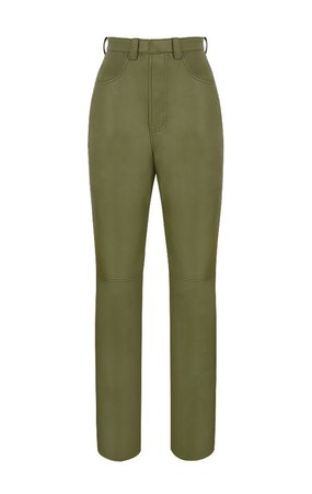 Clothing : Trousers : 'Inaya' Olive Stretch Vegan Leather Trousers