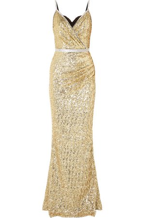 Dolce & Gabbana | Crystal-embellished sequined stretch-satin gown | NET-A-PORTER.COM