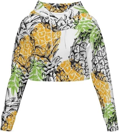 PNDLKEIR Pineapple Pattern Women'S Sweatshirt Long Sleeve Cropped Hoodie Summer Top at Amazon Women’s Clothing store