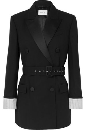Racil | Farrah belted double-breasted satin-trimmed wool-crepe blazer | NET-A-PORTER.COM