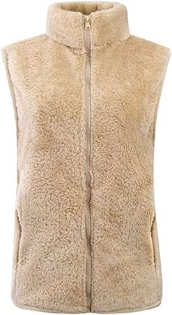 Omoone Women's Warm Plush Stand Collar Zip Up Vest Fleece Waistcoat with Pockets at Amazon Women's Coats Shop